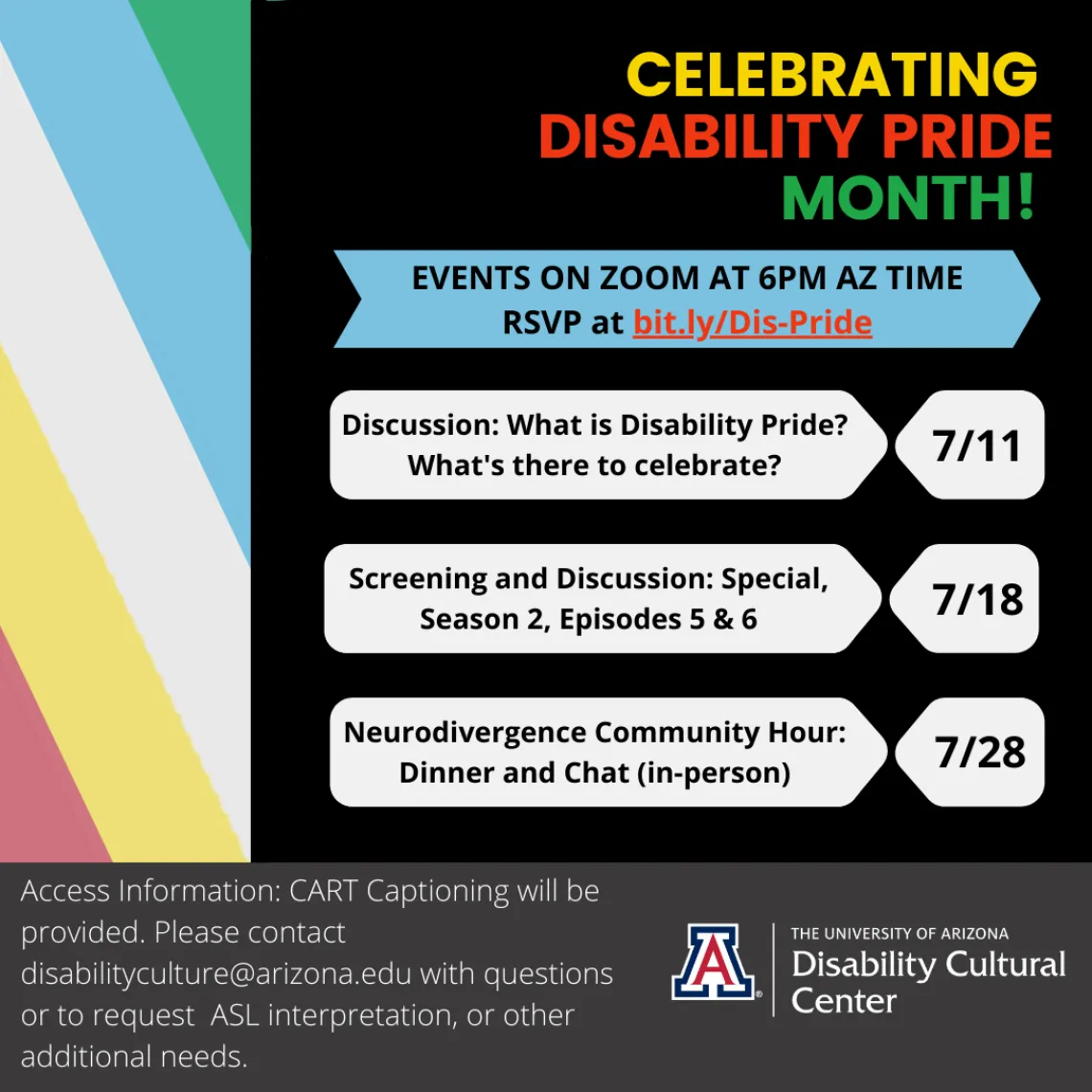 Flyer for DCC's Disability Pride Events