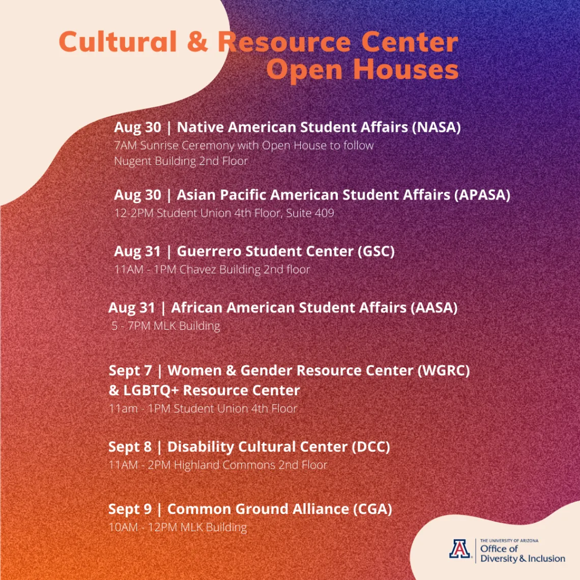 Flyer for Cultural & Resource Center Open Houses