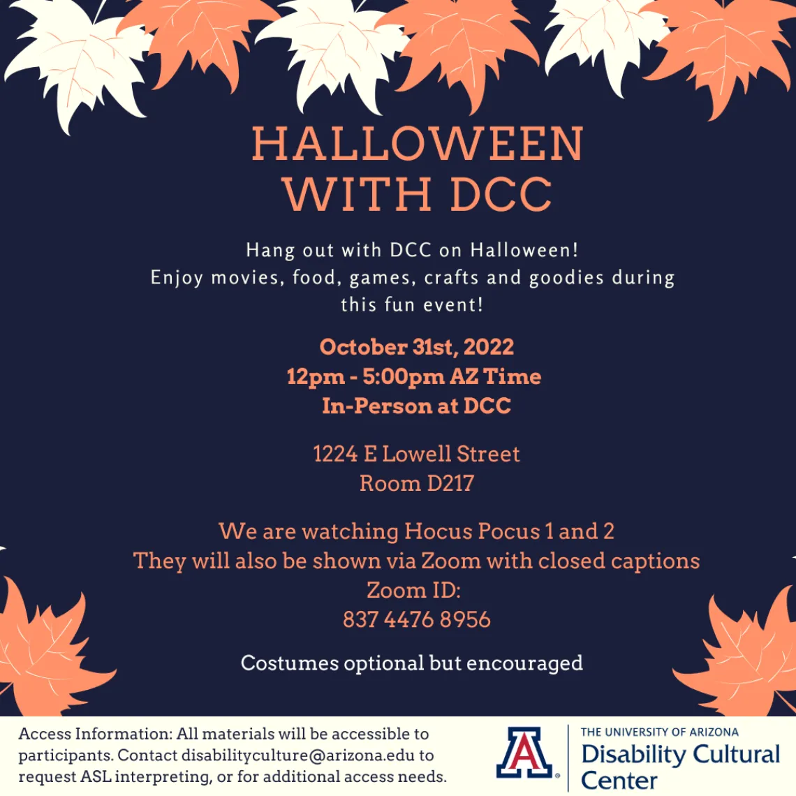 Flyer for DCC's Halloween Event