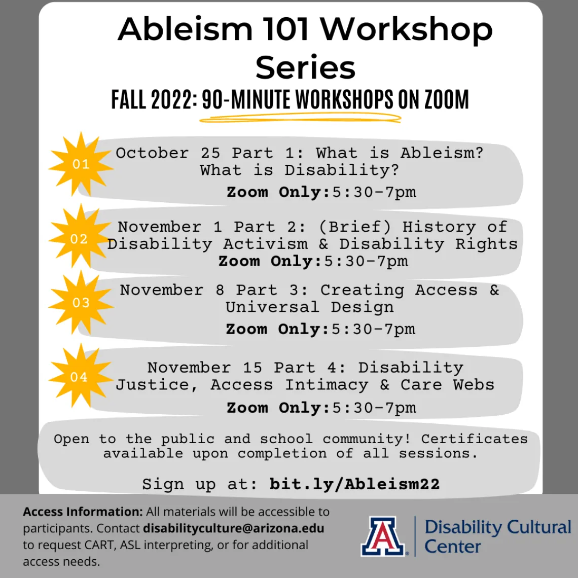 Flyer for Ableism 101 Series