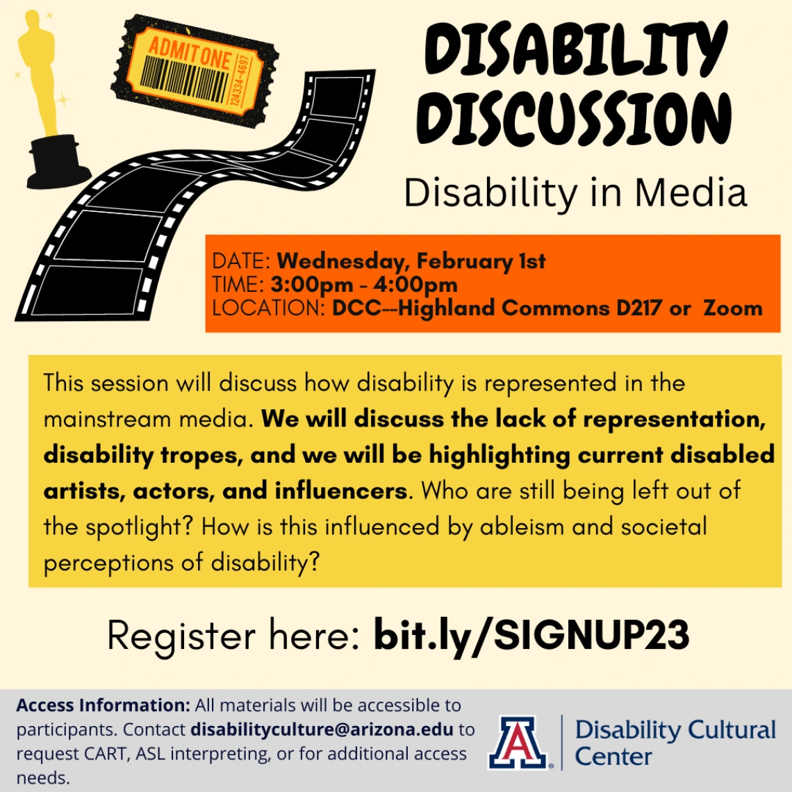 Flyer for Disability Representation in the Media