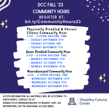 A flyer for the DCC Fall 23 Community Hours